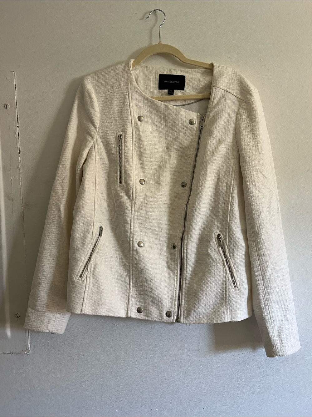 Banana Republic Cream Textured Asymmetrical Moto Jacket